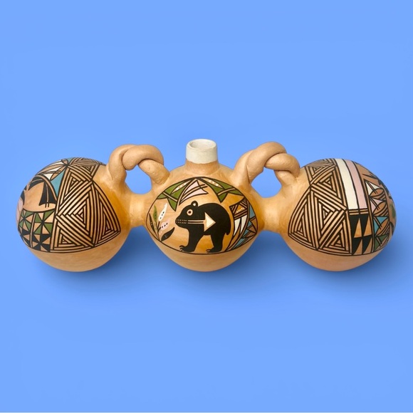 Artisan Crafted Other - Native‎ American Acoma Pueblo Triple Canteen Polychrome Yolanda Trujillo Signed
